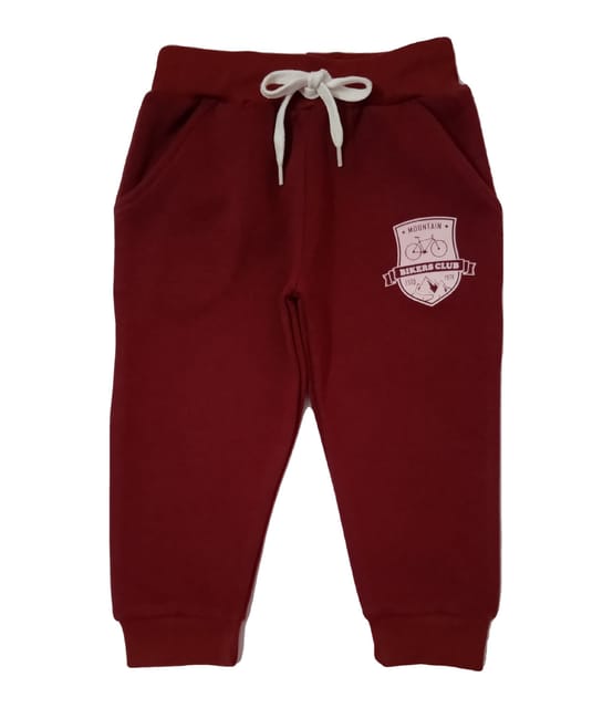 Unisex Lounge Pant Slub With Biking Club Print- Maroon