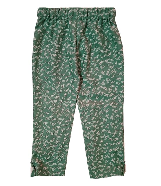 Straight Pants With Stapler Pin Print - Green