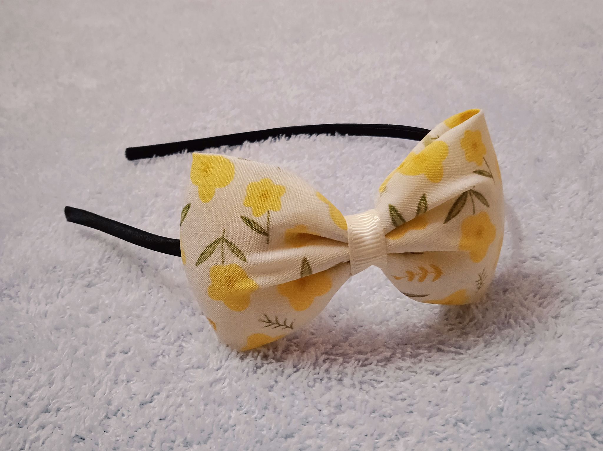 Black Hairband With A Floral Printed Bow - Off White