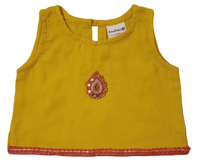 Snowflakes Girls Lehenga, Choli & Jacket Set - Pink & Yellow