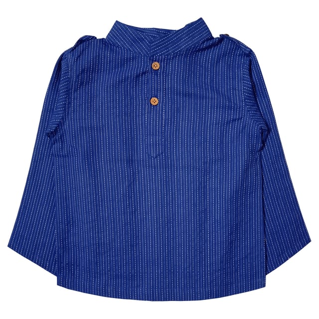 Snowflakes Full Sleeve Short Kurta With Kantha Work - Blue