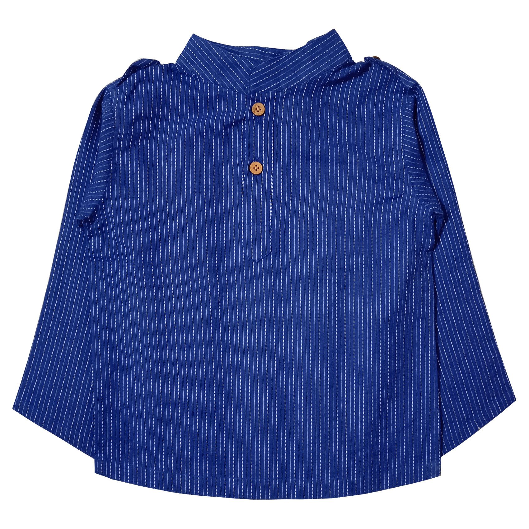 Snowflakes Full Sleeve Short Kurta With Kantha Work - Blue