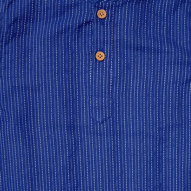 Snowflakes Full Sleeve Short Kurta With Kantha Work - Blue