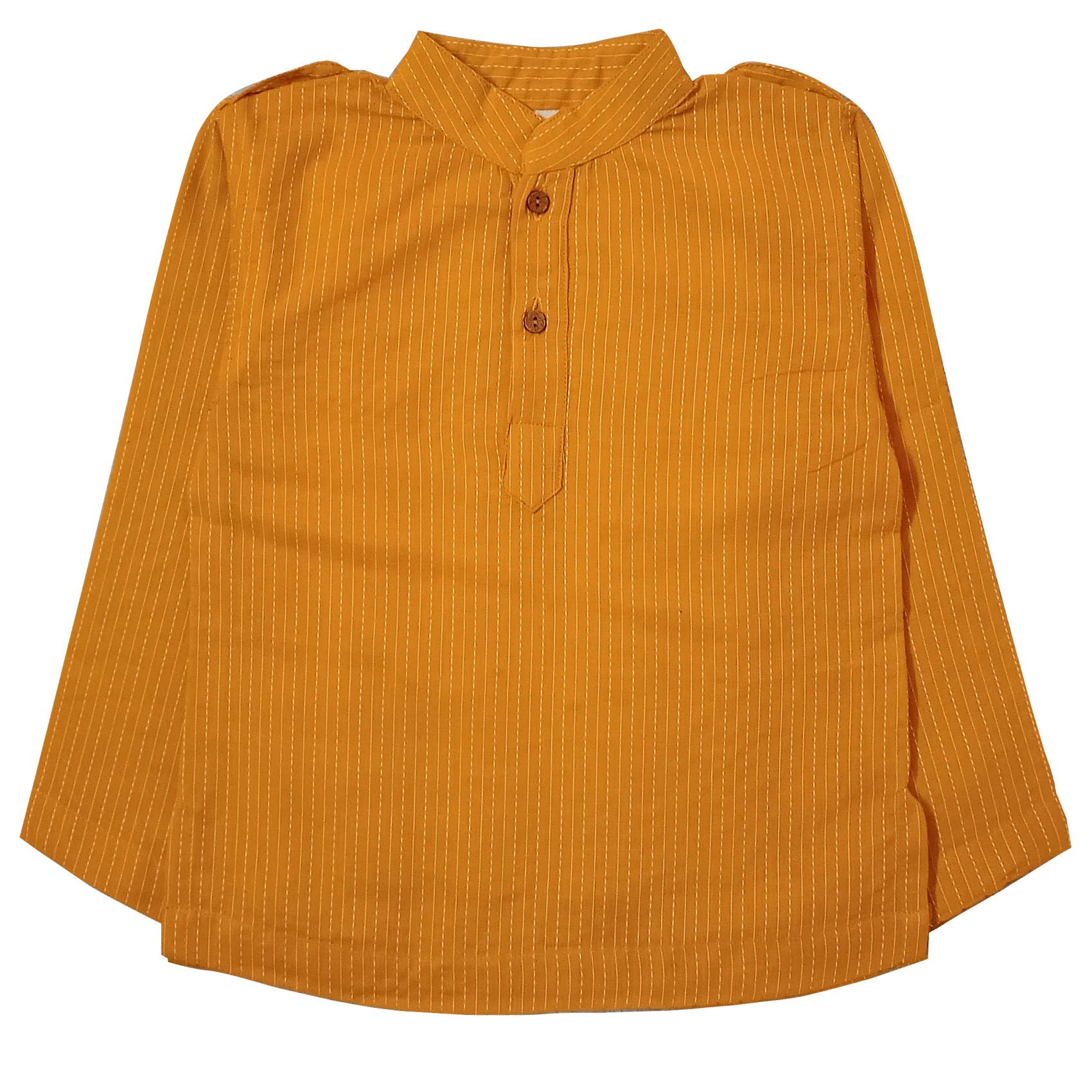 Snowflakes Full Sleeve Short Kurta With Kantha Work - Yellow