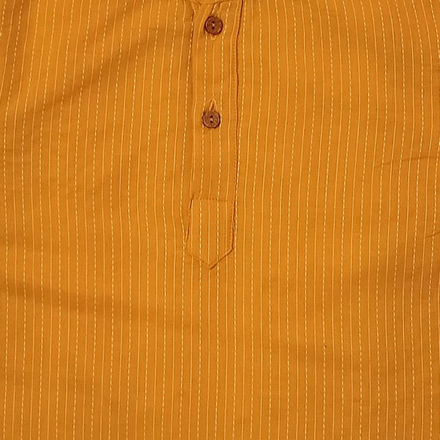 Snowflakes Full Sleeve Short Kurta With Kantha Work - Yellow