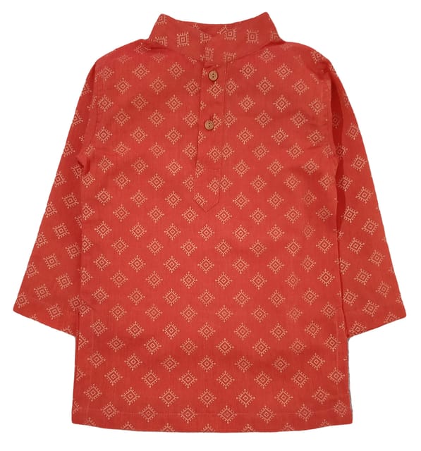 Snowflakes Boys Kurta With Diamond Prints & Pyjama Set  - Orange