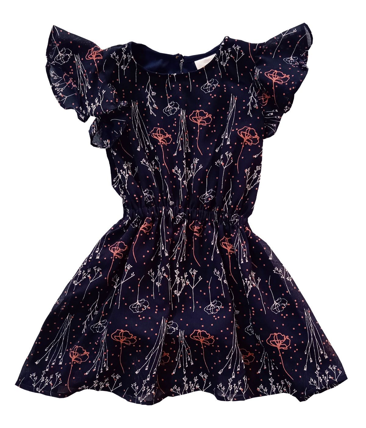 Snowflakes Girls Frock with Floral Print -  Dark Blue