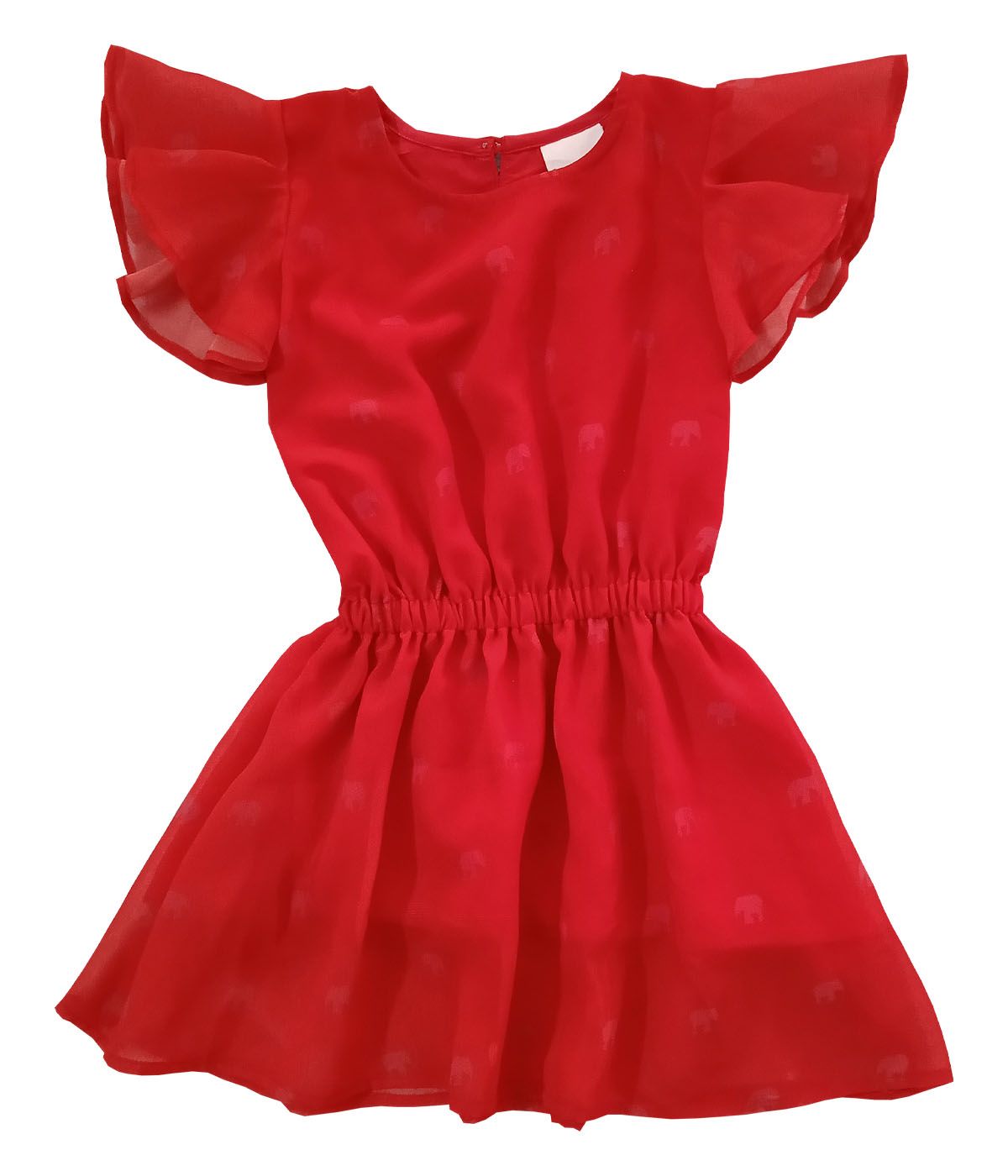 Snowflakes Girls Frock with Elephant Print -  Red
