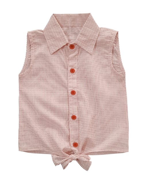 Snowflakes Girls Sleeveless Shirt With Stripes Prints - Pink