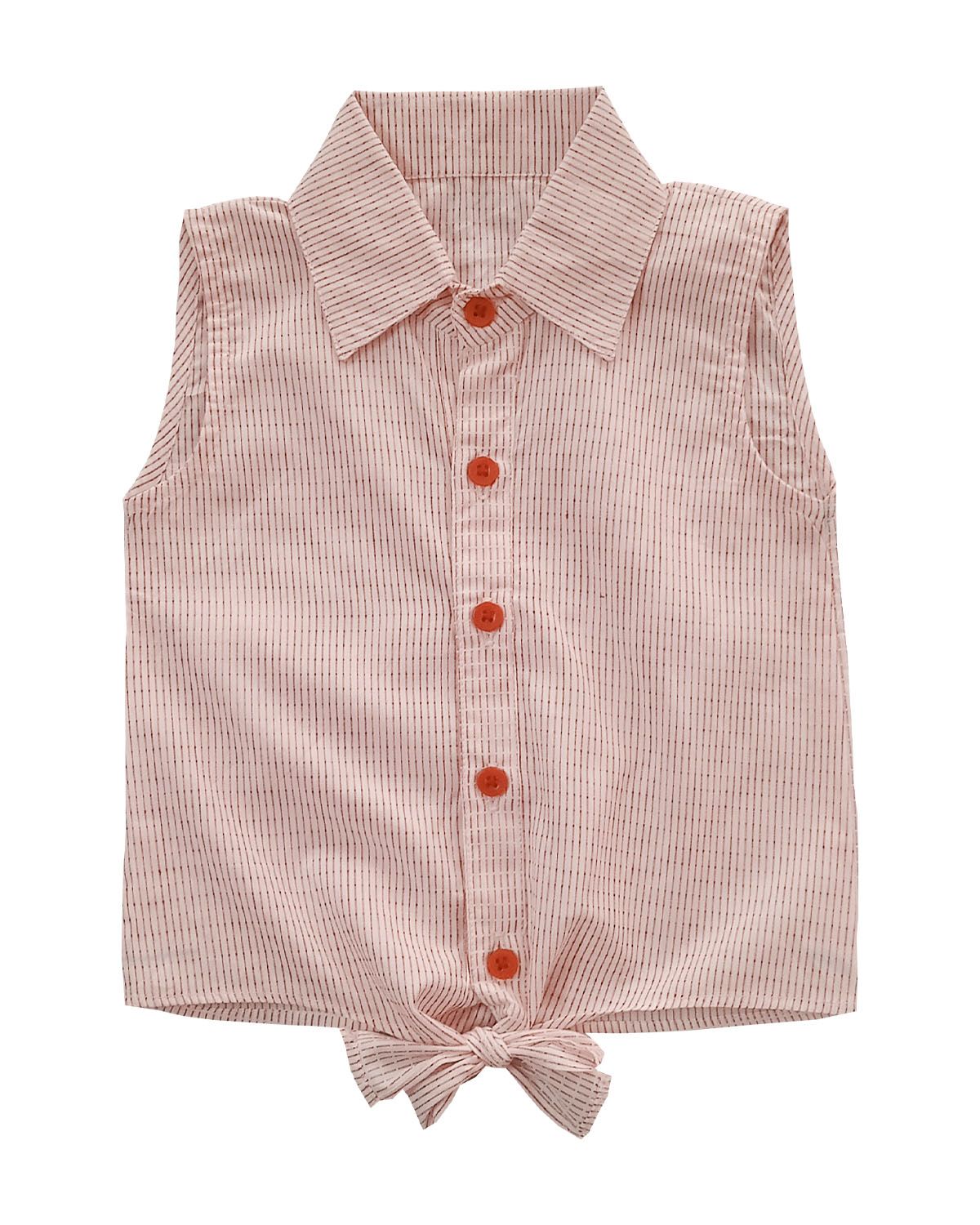 Snowflakes Girls Sleeveless Shirt With Stripes Prints - Pink