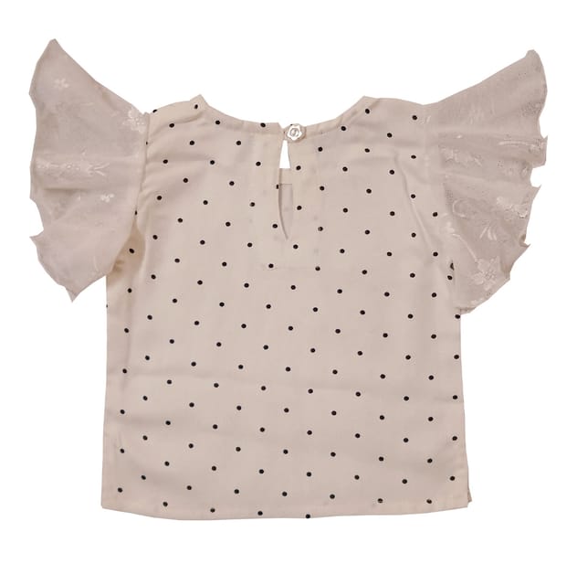 Snowflakes Girls Polk Dot Top -White