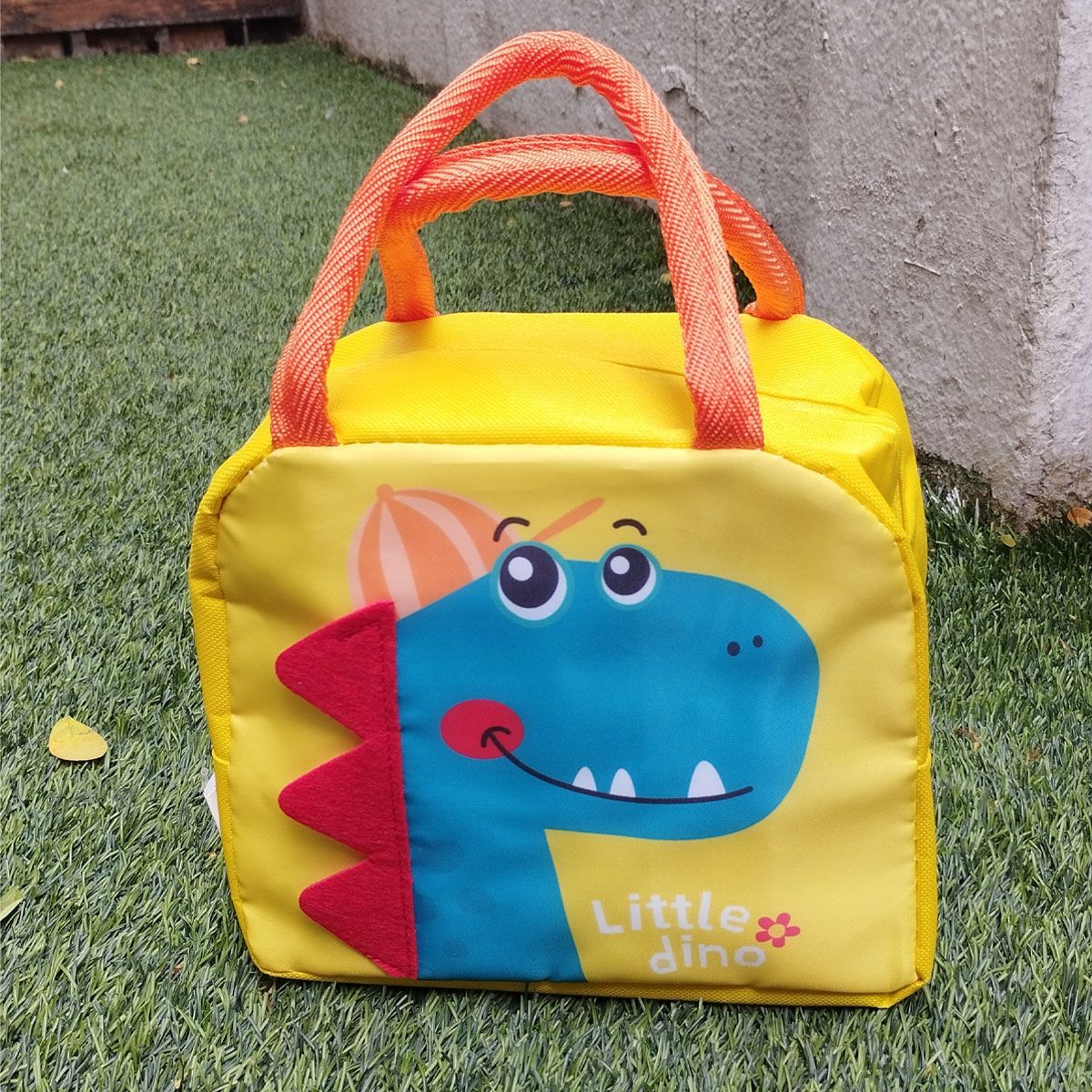 Snowflakes Kids Lunch Bag With Dinossur Print - Yellow