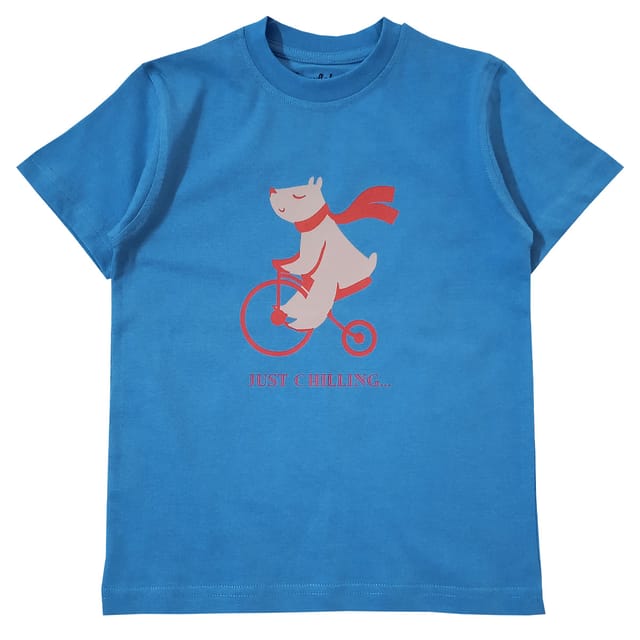 Snowflakes Boys Half sleeve T shirt With Just Chilling Print - Blue