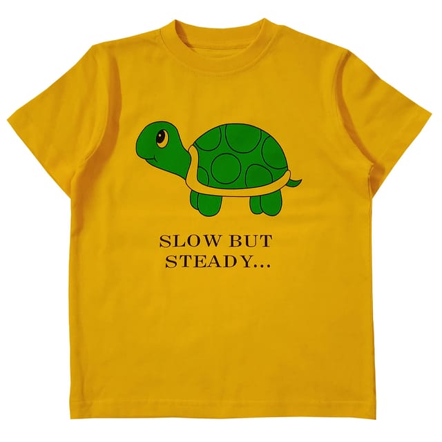 Snowflakes Boys Half sleeve T shirt With Tortoise Print -Yellow