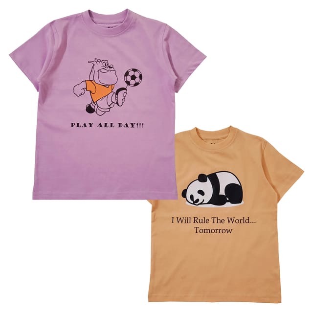 Snowflakes Boys Half Sleeve Cotton Printed T-shirt Combo ( Pack of 2) - Lavender &  Peach