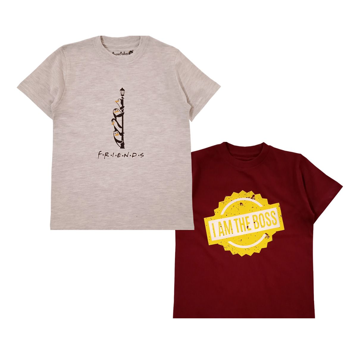Snowflakes Boys Half Sleeve Cotton Printed T-shirt Combo ( Pack of 2) - Off White & Maroon