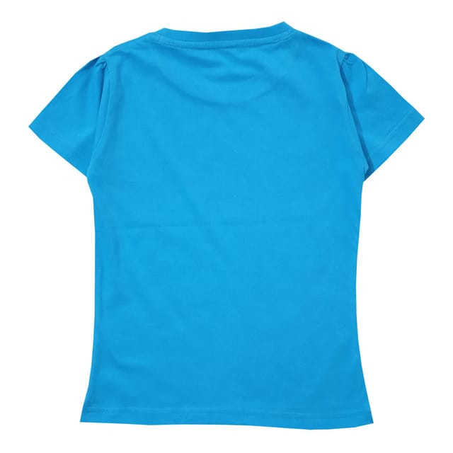 Snowflakes Girls Half Sleeve T-Shirt With Smilie Flowers Print -Sky Blue