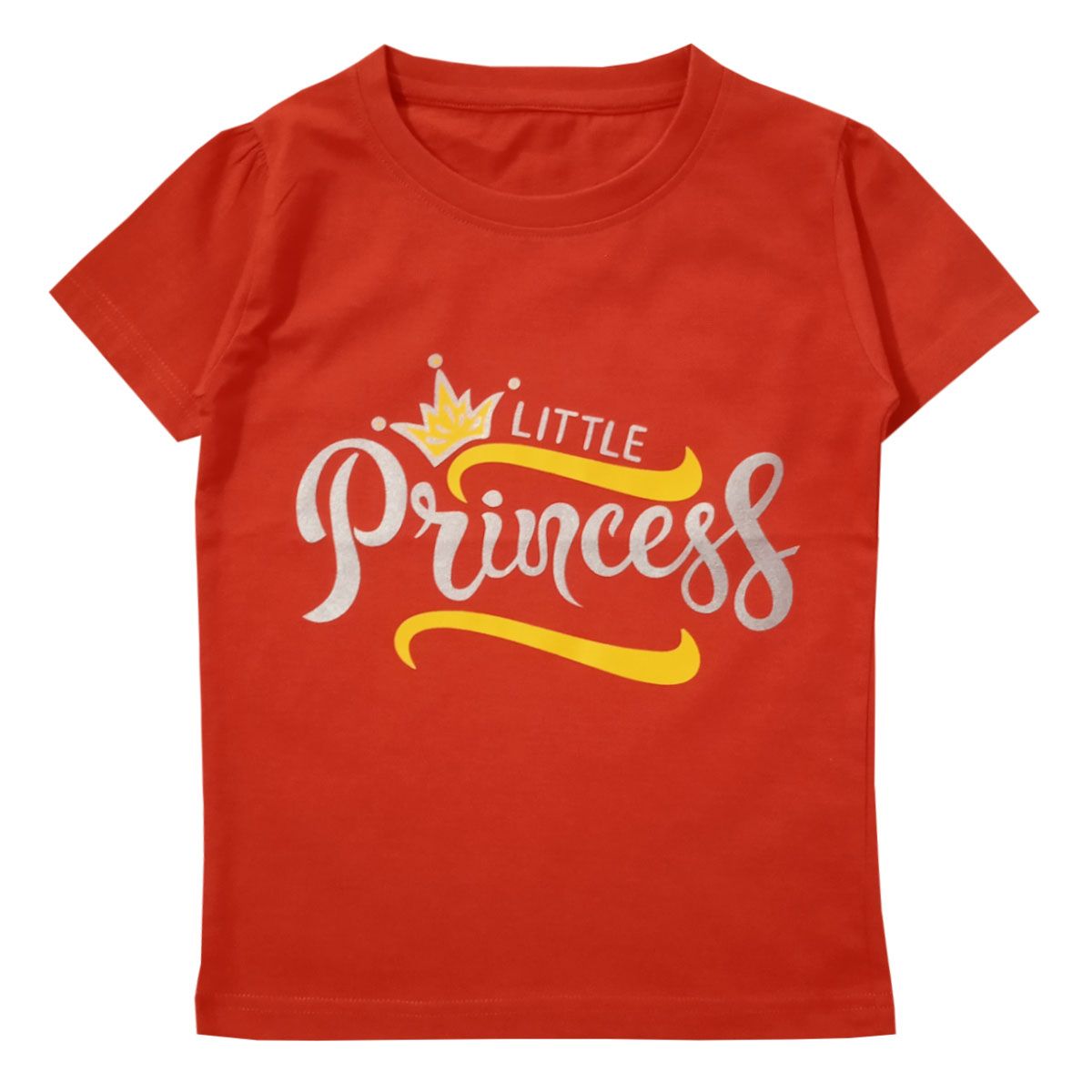 Snowflakes Girls Half Sleeve T-Shirt With Princess Print - Orange