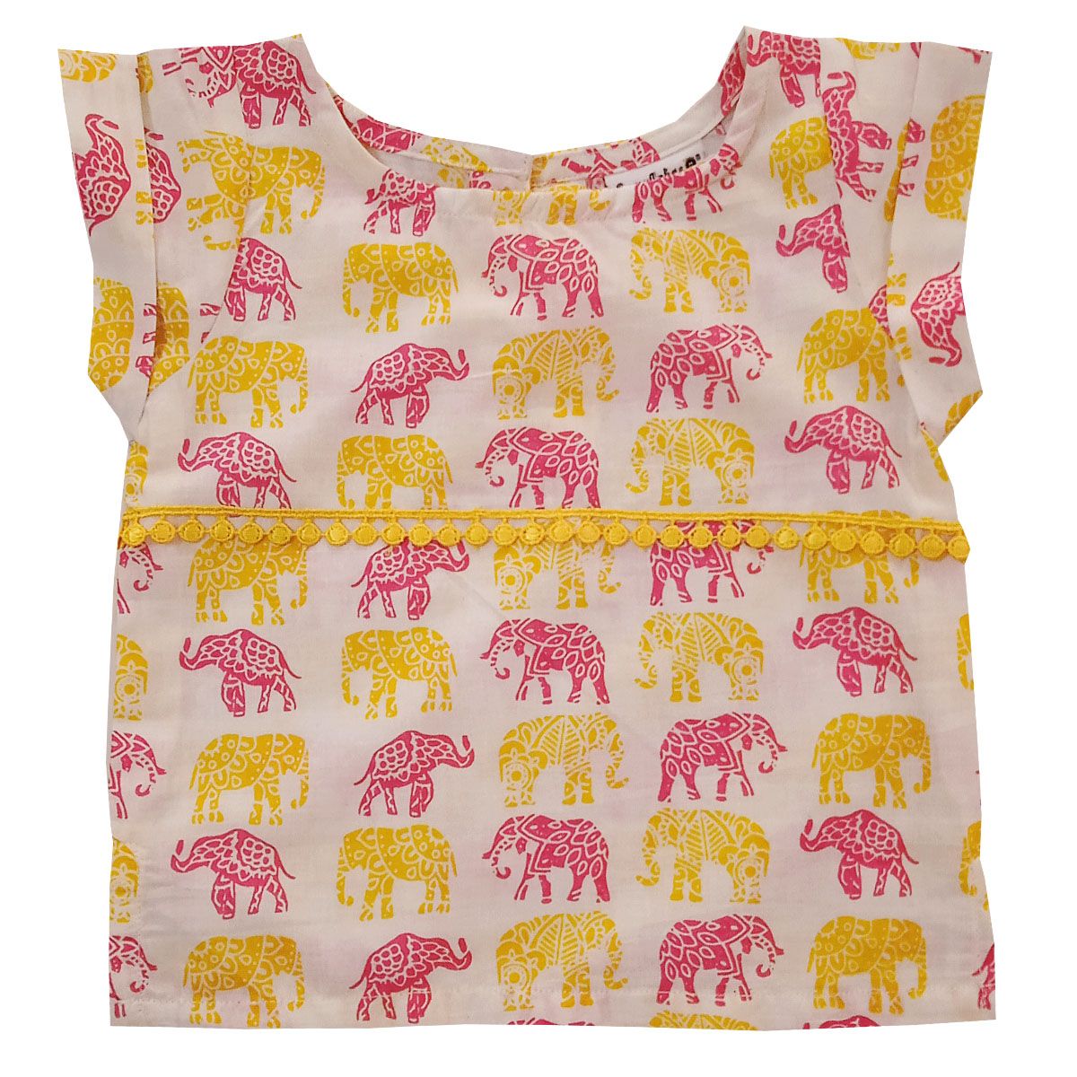Snowflakes Girls Top With Elephants Prints- White