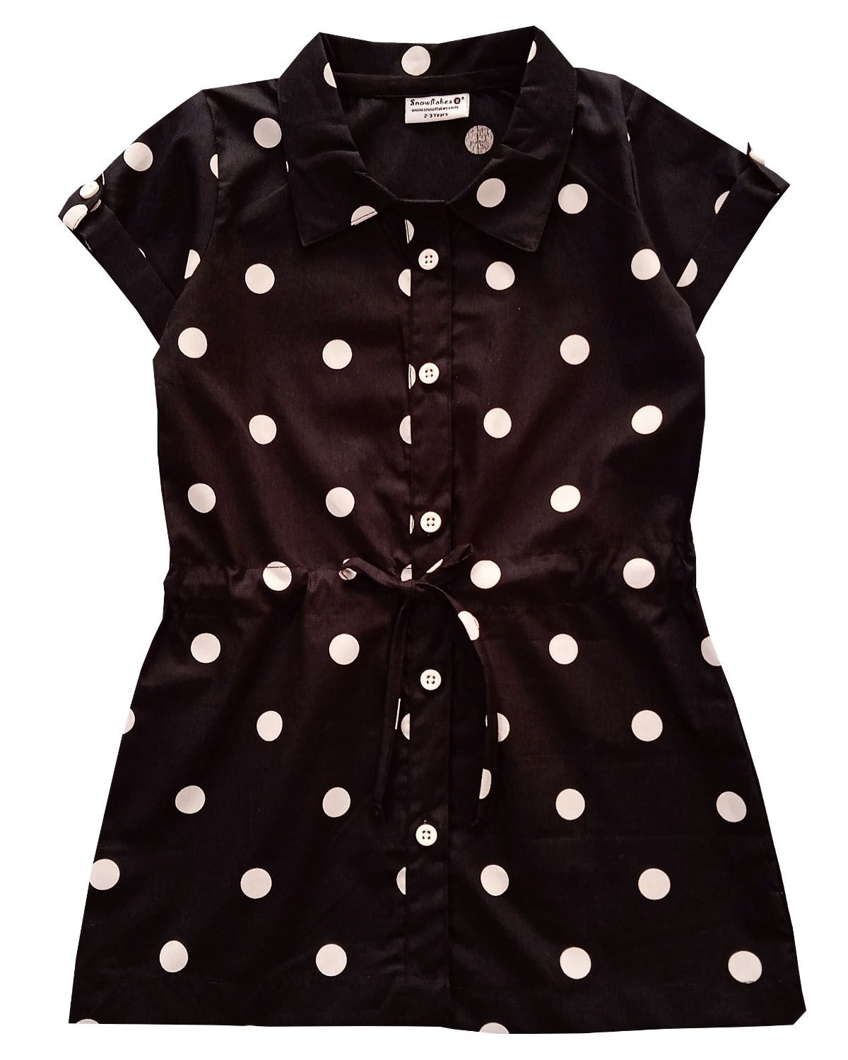 Snowflakes Girls Frock with Polka Dots Prints - Black