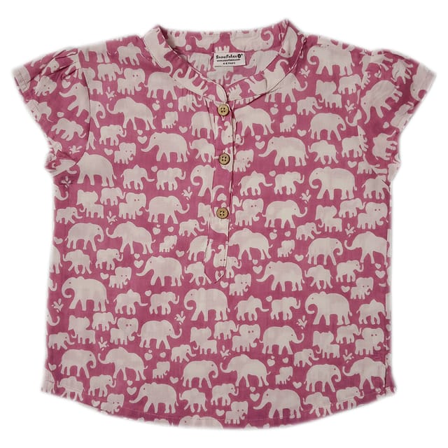 Snowflakes Girls Top white elephant Prints- Lavendar