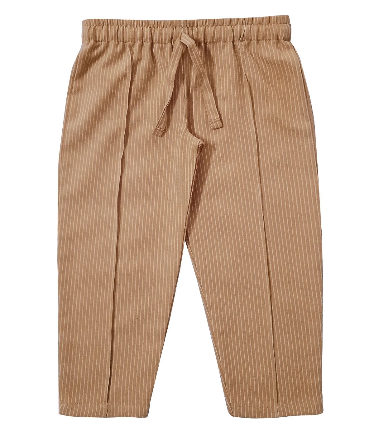 Snowflakes Unisex Cotton Striped Trousers - Khaki