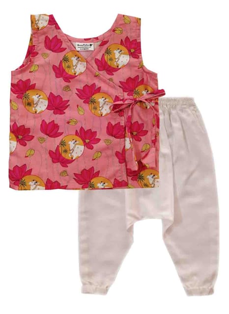 Snowflakes Unisex Infant Jabla Top With Pichwai Print And Harem Pant Set - Pink