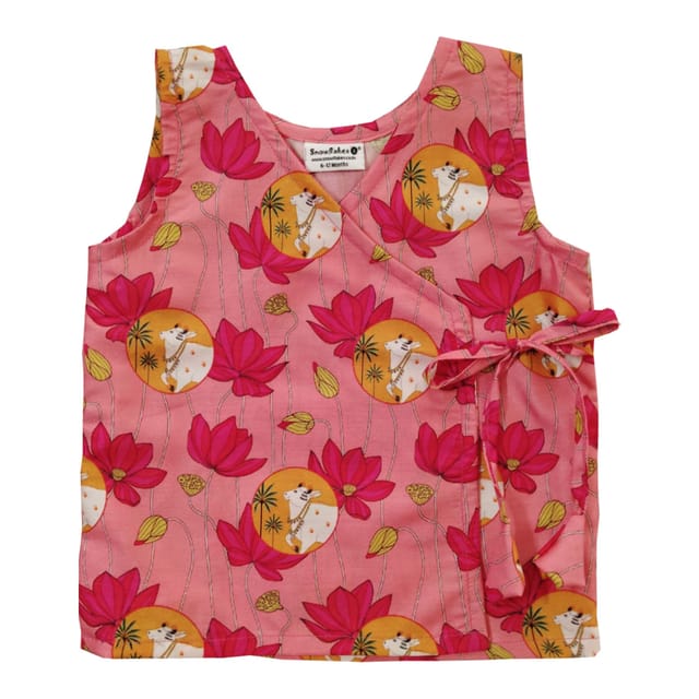 Snowflakes Unisex Infant Jabla Top With Pichwai Print And Harem Pant Set - Pink