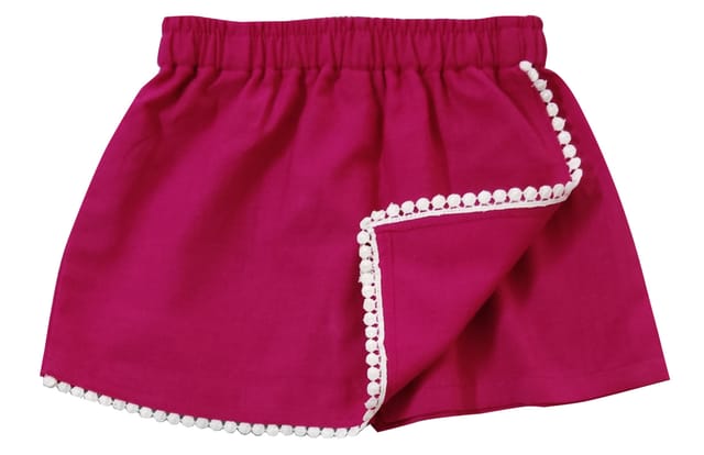 Snowflakes Girls' Solid Skorts With Lace Detailing - Pink