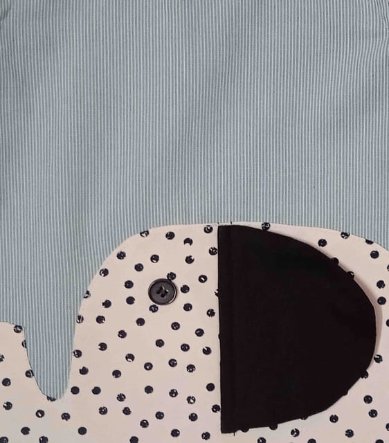 Snowflakes Striped Cotton Frock With Elephant Applique - Green