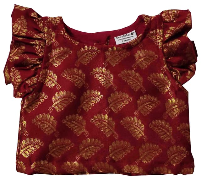 Snowflakes Girls Lehenga Set With Brocade Top - Maroon & Gold