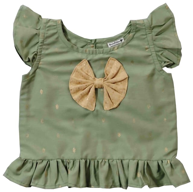 Snowflakes Girls top With Dhoti Style Pant Set - Green & Creem