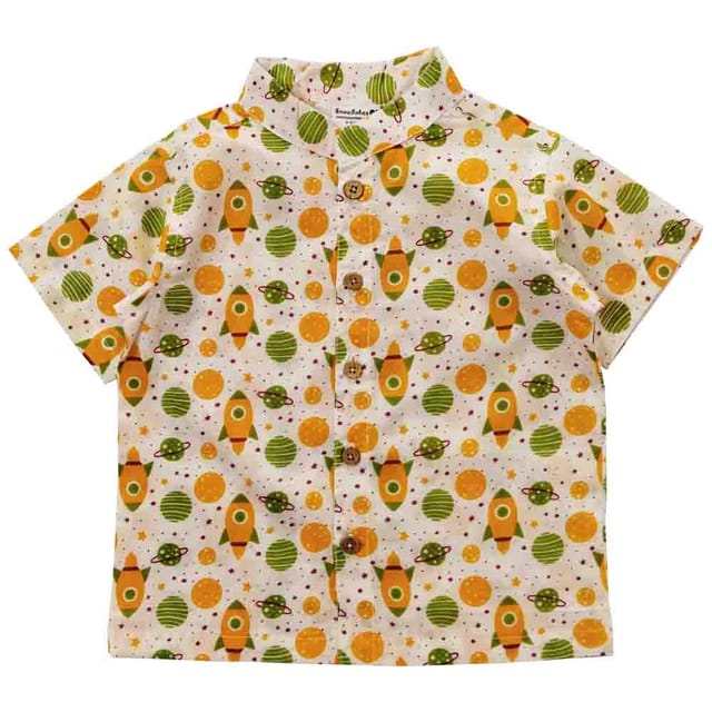 Snowflakes Boys Half Sleeve Cotton Shirt With Racket Prints - White