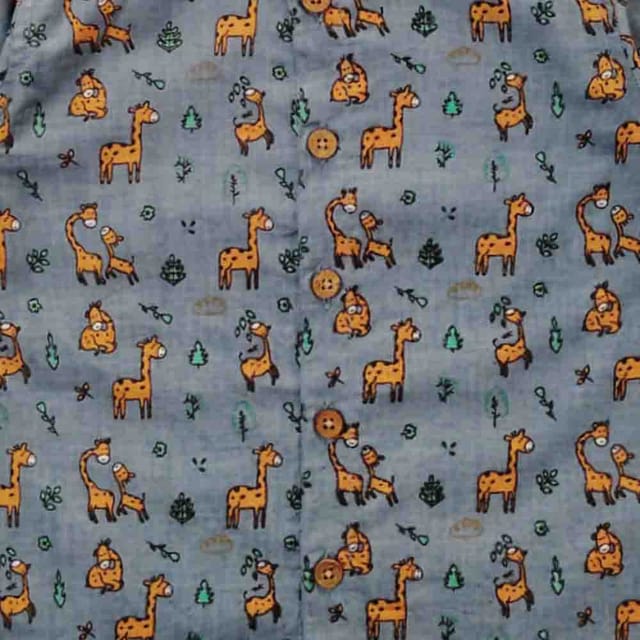 Snowflakes Boys Half Sleeve Cotton Shirt With Giraffe Prints - Grey