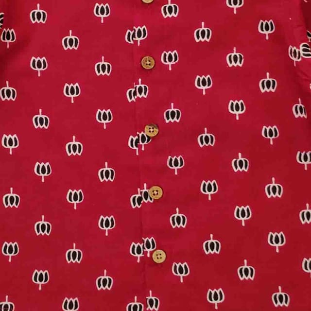 Snowflakes Boys Half Sleeve Cotton Shirt With Lotus Prints - Maroon