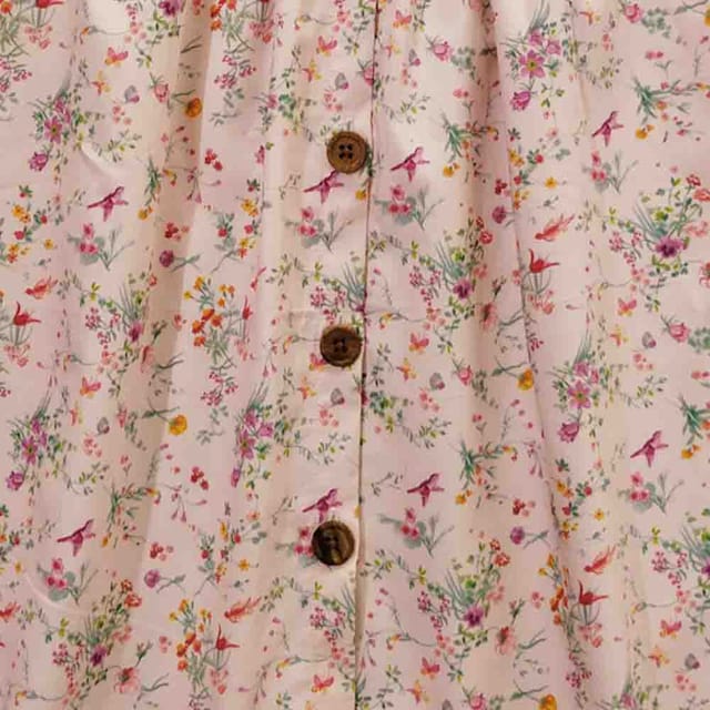 Snowflakes Girls Frock With Floral Prints- Peach