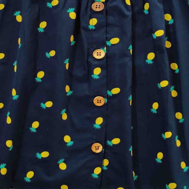 Snowflakes Girls Frock With Pineapple Prints- Navy Blue