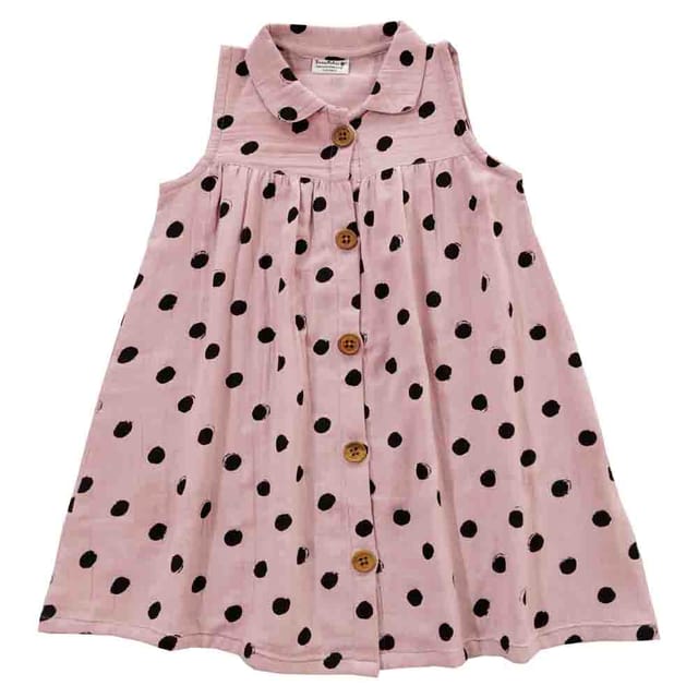 Snowflakes Girls Frock With Polka dots Prints- Light Purple