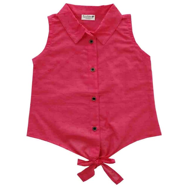 Snowflakes Girls Sleeveless Shirt With Dots Prints - Red