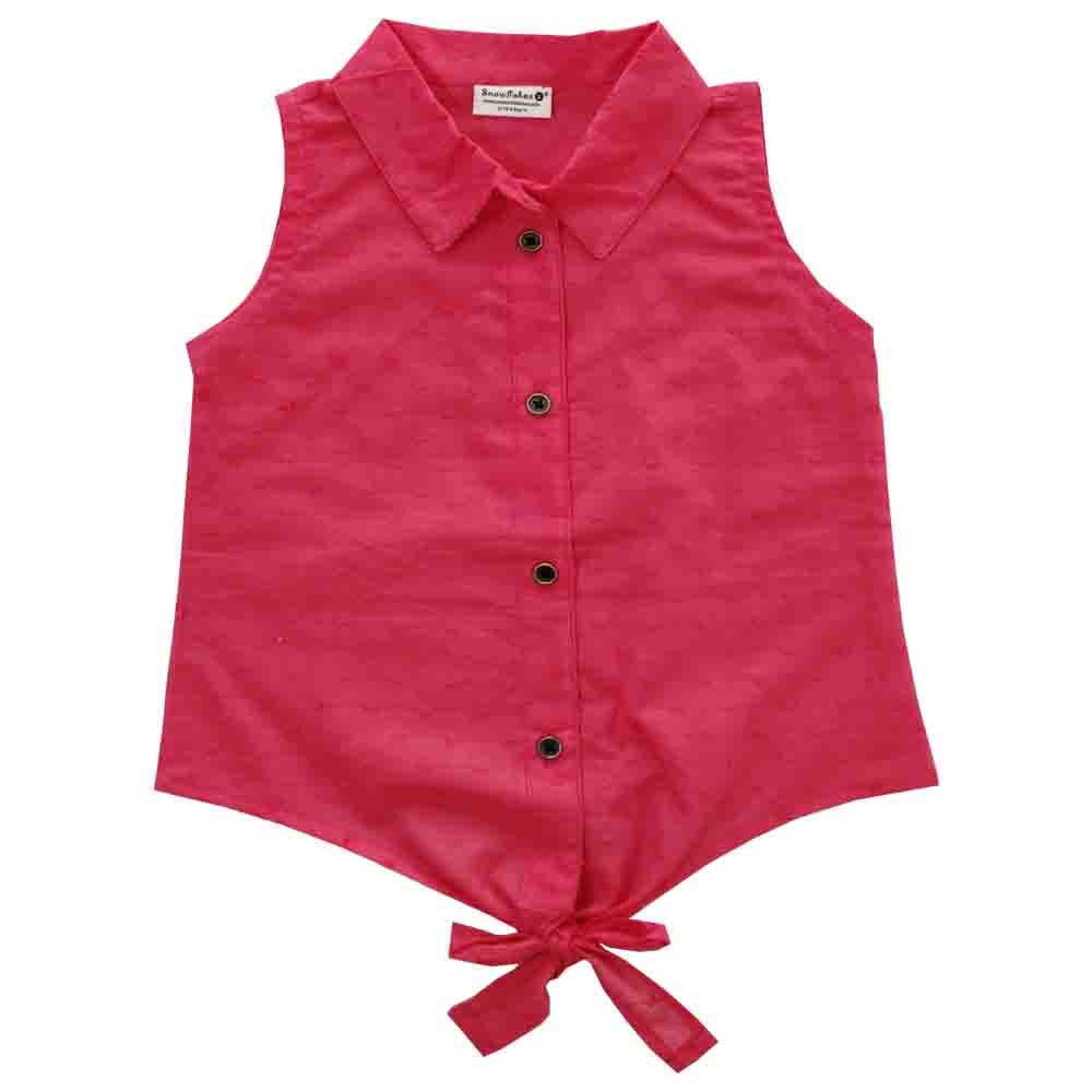 Snowflakes Girls Sleeveless Shirt With Dots Prints - Red