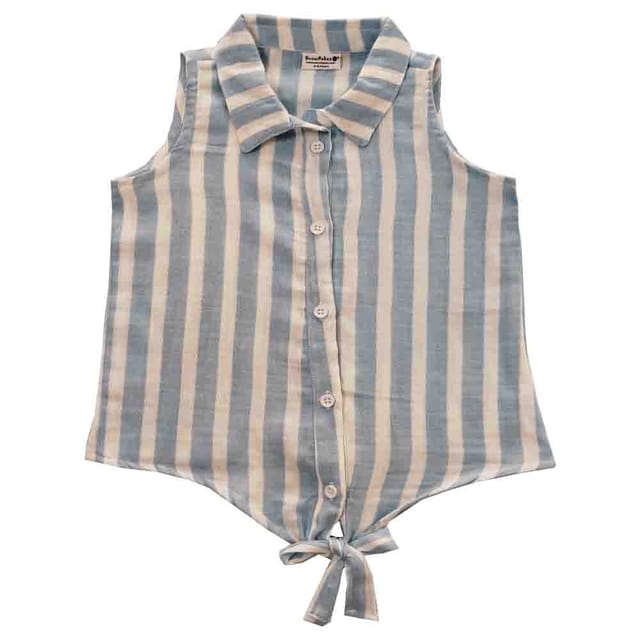 Snowflakes Girls Sleeveless Shirt With Stripes Prints - White