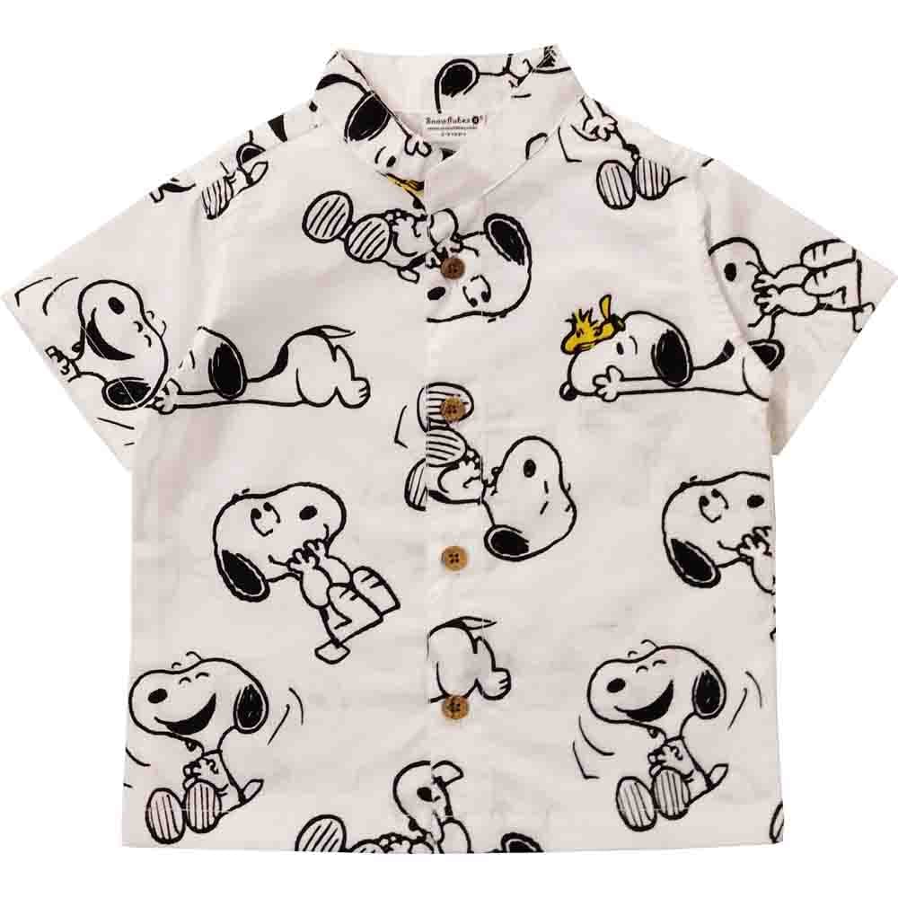 Snowflakes Boys Half Sleeve Cotton Shirt With Dog Prints - White