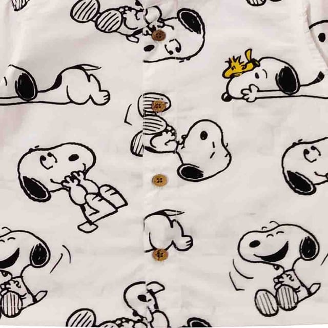 Snowflakes Boys Half Sleeve Cotton Shirt With Dog Prints - White