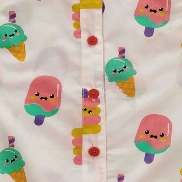 Snowflakes Girls Sleeveless Shirt With Ice Cream Prints - White