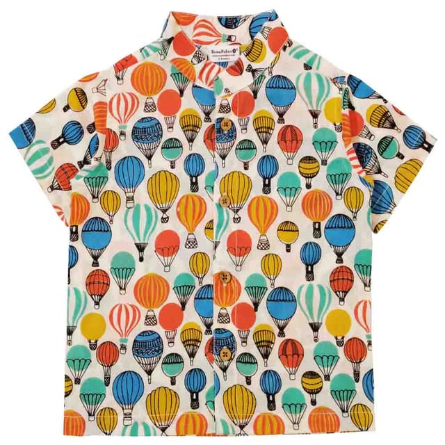 Snowflakes Boys Half Sleeve Cotton Shirt Ballon Prints - White