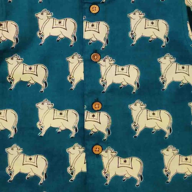 Snowflakes Boys Half Sleeve Cotton Shirt Bottle Green Cow  Prints -Bottle Green