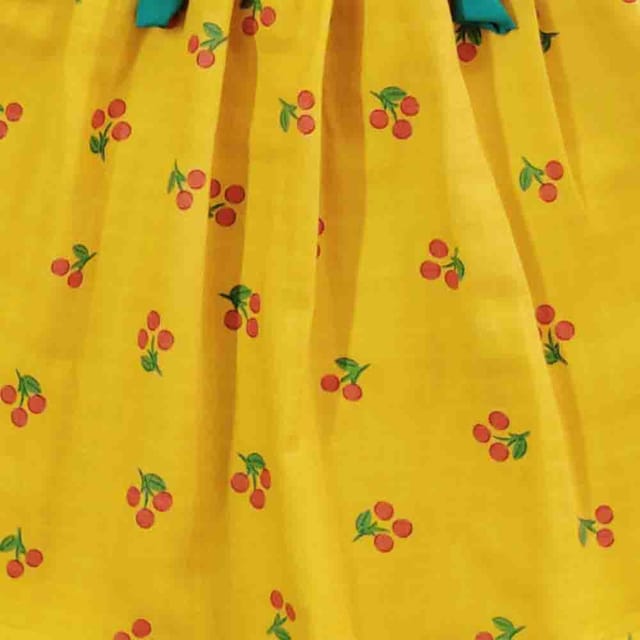 Snowflakes Girls Tying Style Frock With Cherry Prints- Yellow