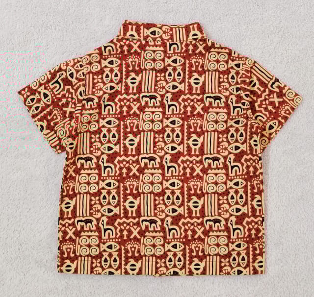 Snowflakes Boys Half Sleeve Cotton Shirt kalamkari print   - Maroon