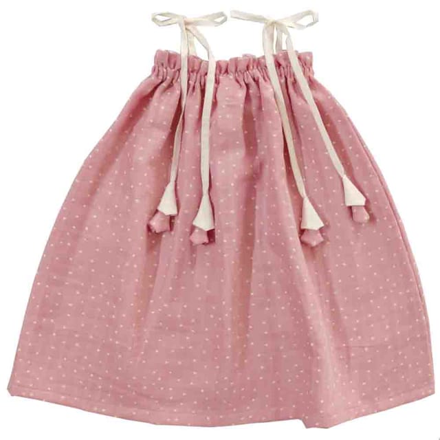 Snowflakes Girls Tying Style Frock  With Polka Dots- Baby  pink