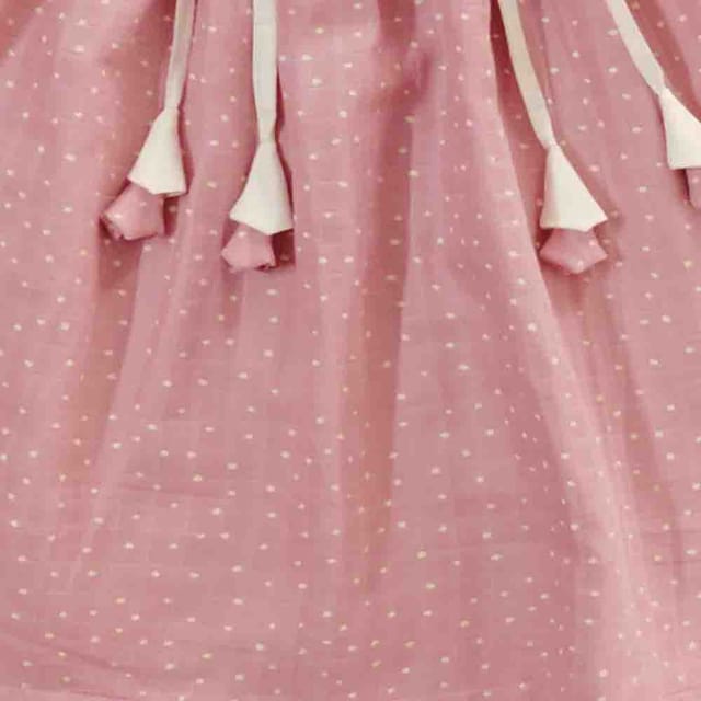 Snowflakes Girls Tying Style Frock  With Polka Dots- Baby  pink